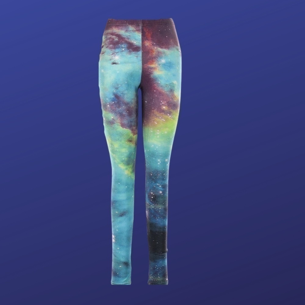 Blackmilk “Galaxy” HWMF Leggings, GREEN/TEAL/BLUE Night Sky Print, Size XS, NWOT